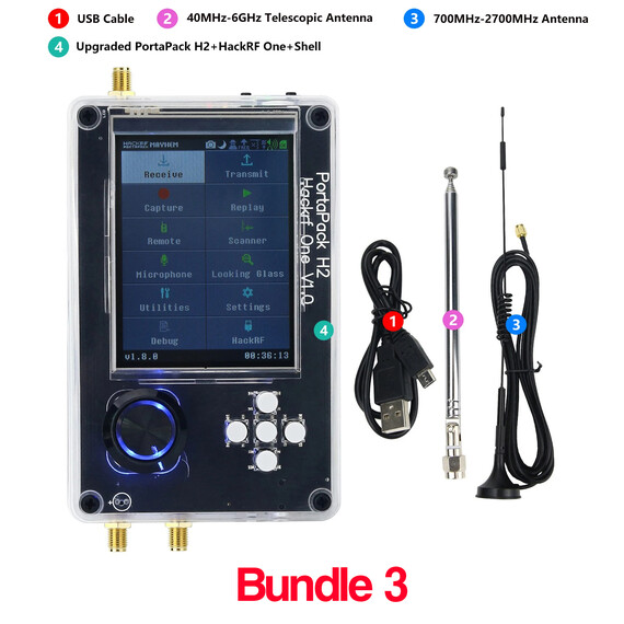 Hackrf One R9 Bundle 3 V1.9.1 + Upgraded Portapack H2 SDR Software Defined Radio 1MHz-6GHz, Bundle: Bundle 3