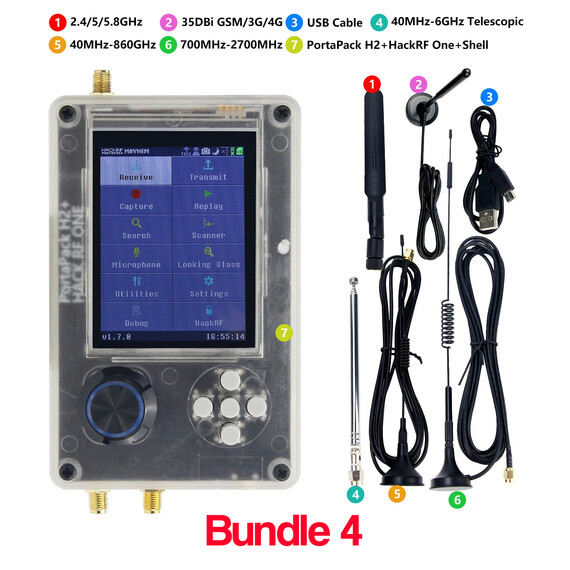 Hackrf One R9 Bundle 4 V1.9.1 + Upgraded Portapack H2 SDR Software Defined Radio 1MHz-6GHz, Bundle: Bundle 4