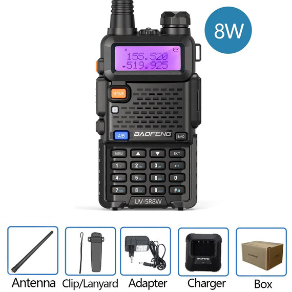 Baofeng Walkie Talkie UV 5R 8W Radio 5W 8W Dual Band Ham Two Way Radio Vhf Uhf FM Radio Handheld Transceiver, Kit: 8W radio